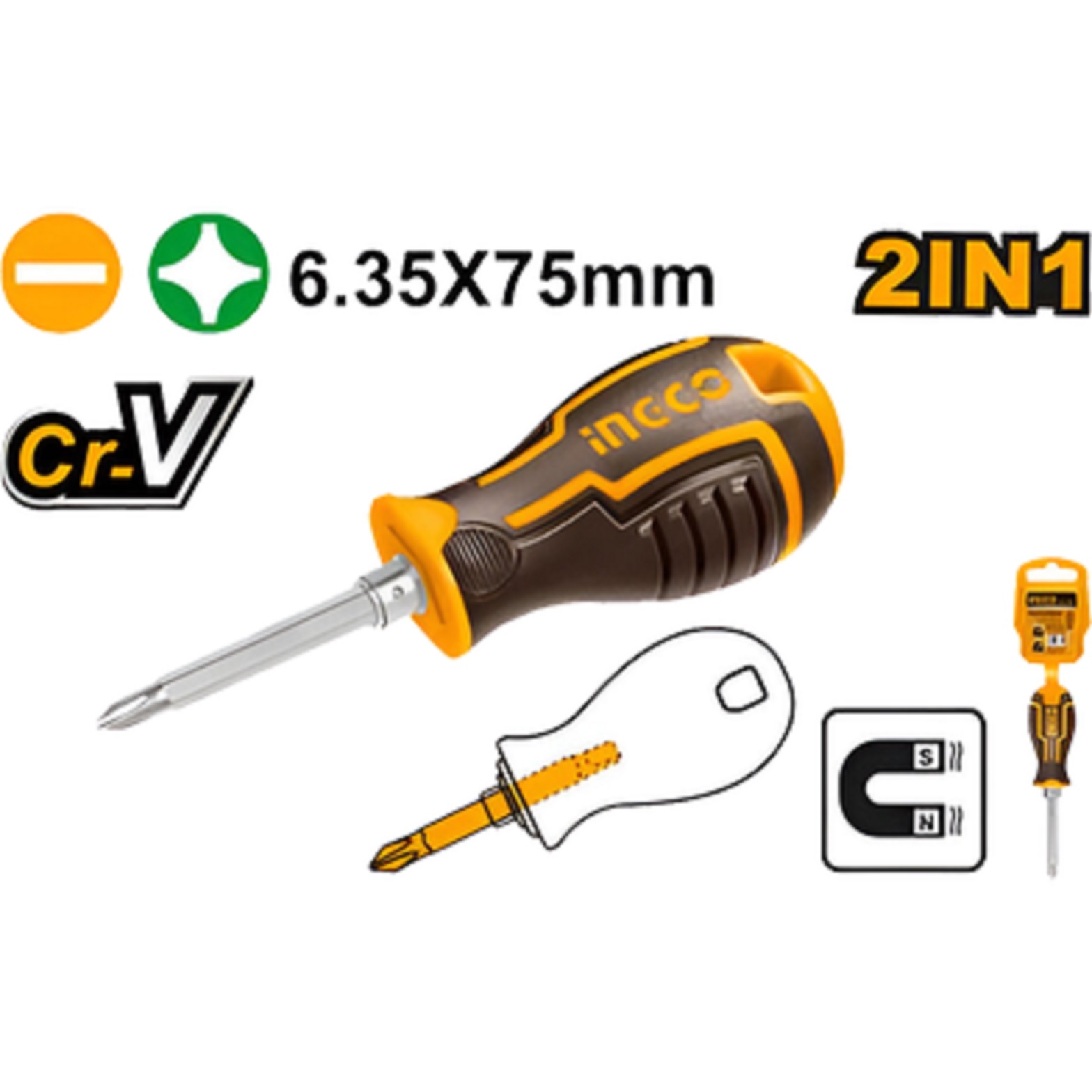 AKISD0202 Screwdriver set 2 IN 1 PH2 SL6 6.35X75MM - INGCO - الصورة 1